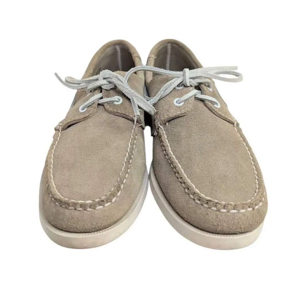Brooks Brothers Beige Ecru suede leather boat shoes slip on loafers mens 6
